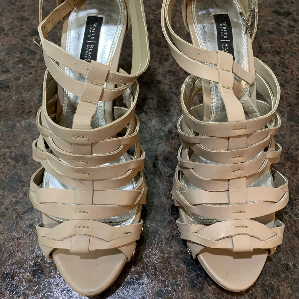 WHBM Camellia Strappy Nude Heels